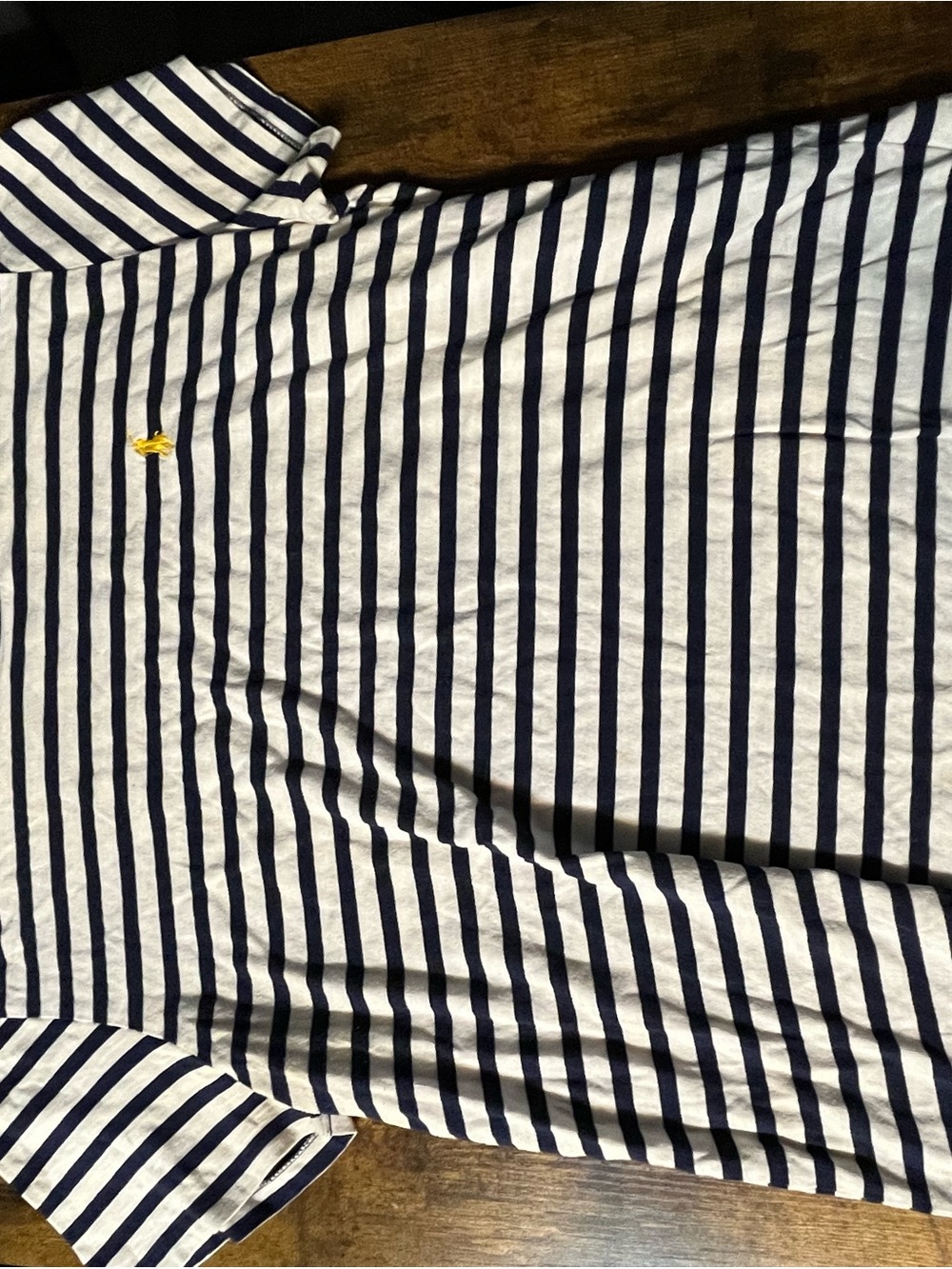 Ralph Lauren White & Navy Striped Short Sleeve Tee with Yellow Pony